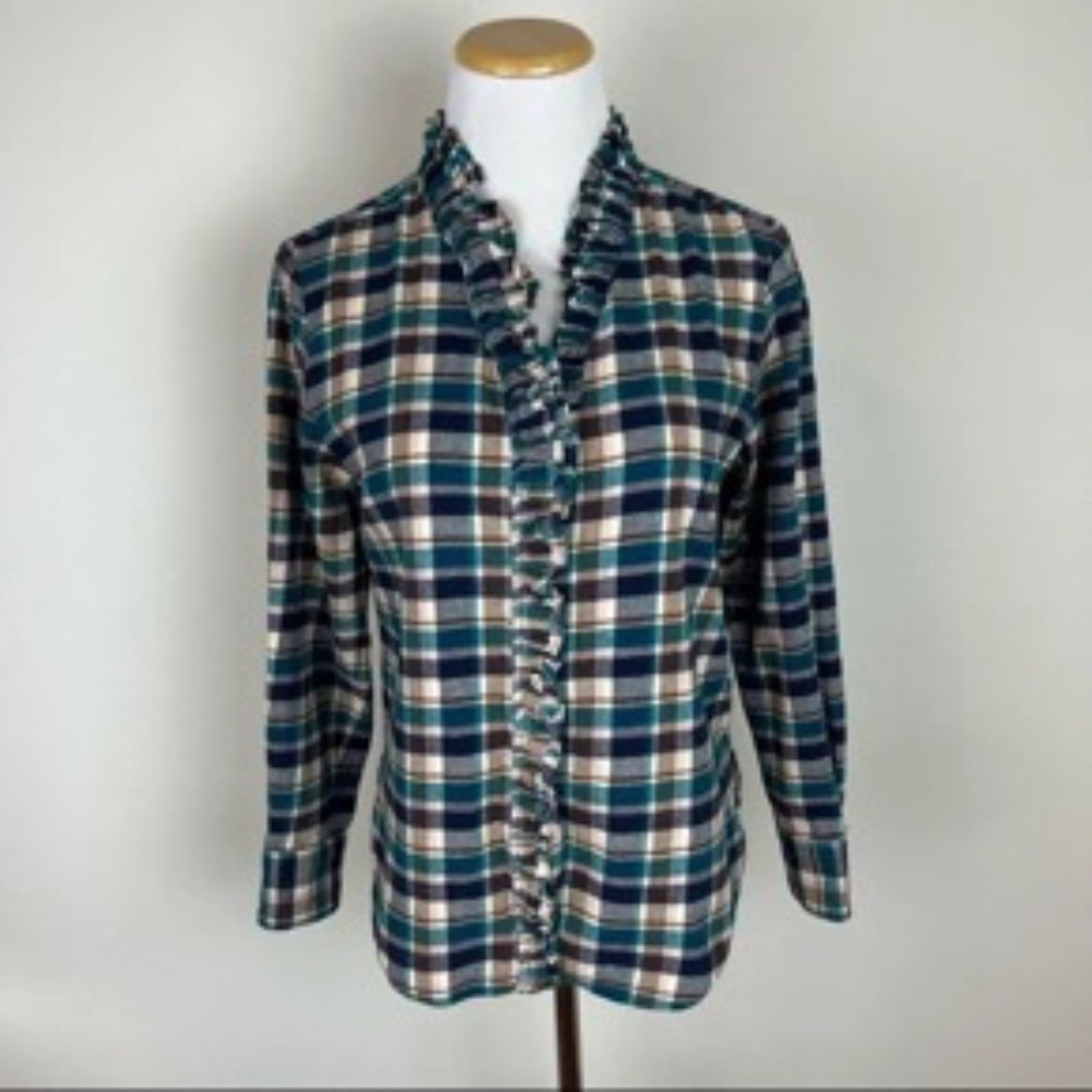 Isabel Marant Etoile Plaid Ruffle Long Sleeve Top Size EU 40 US 8